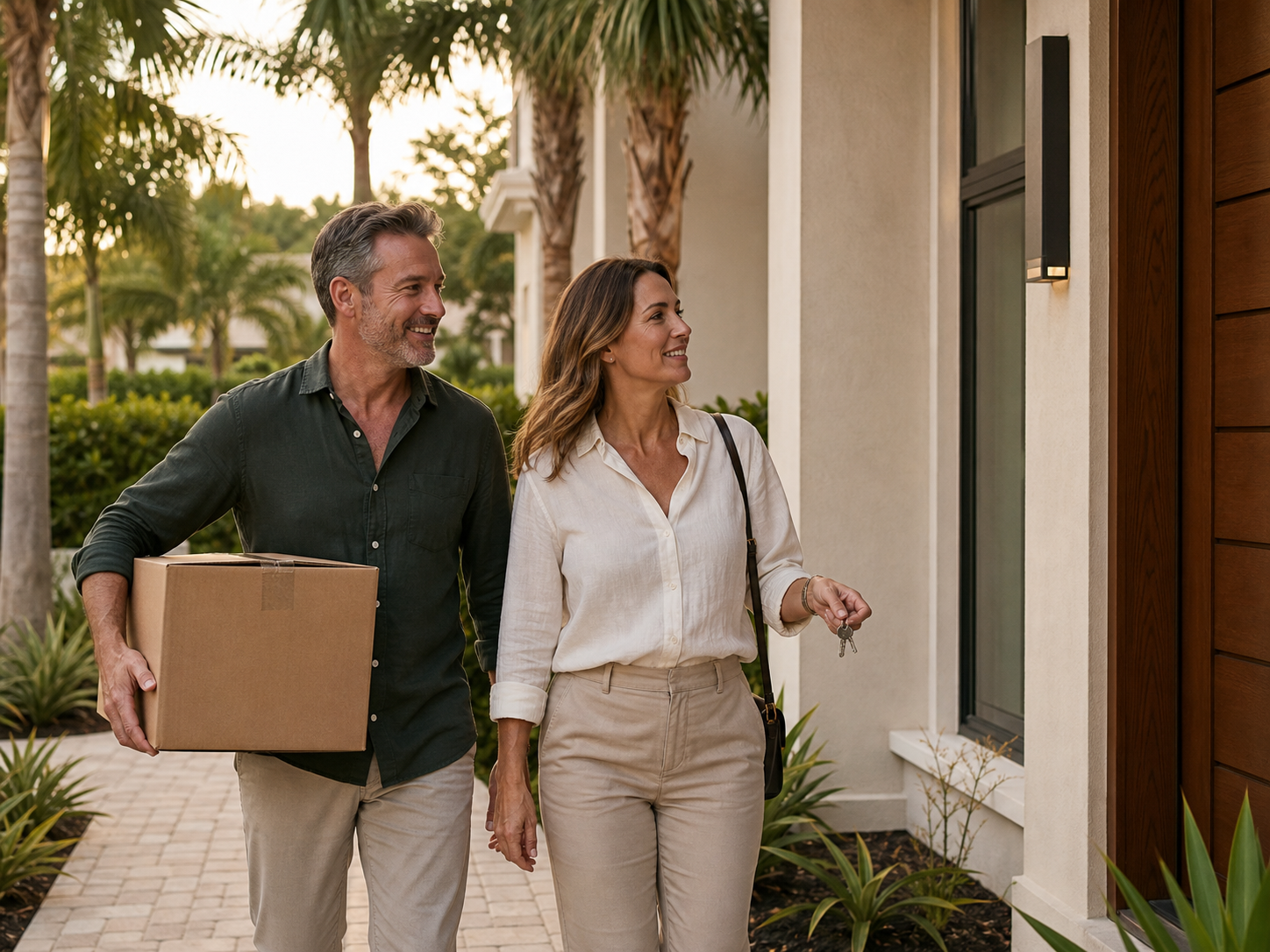 A couple arriving at their new Florida residence